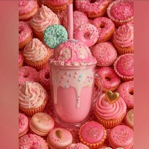 Pink Milkshake Tumbler with Sprinkle Lid Straw Kawaii Aesthetic Cup